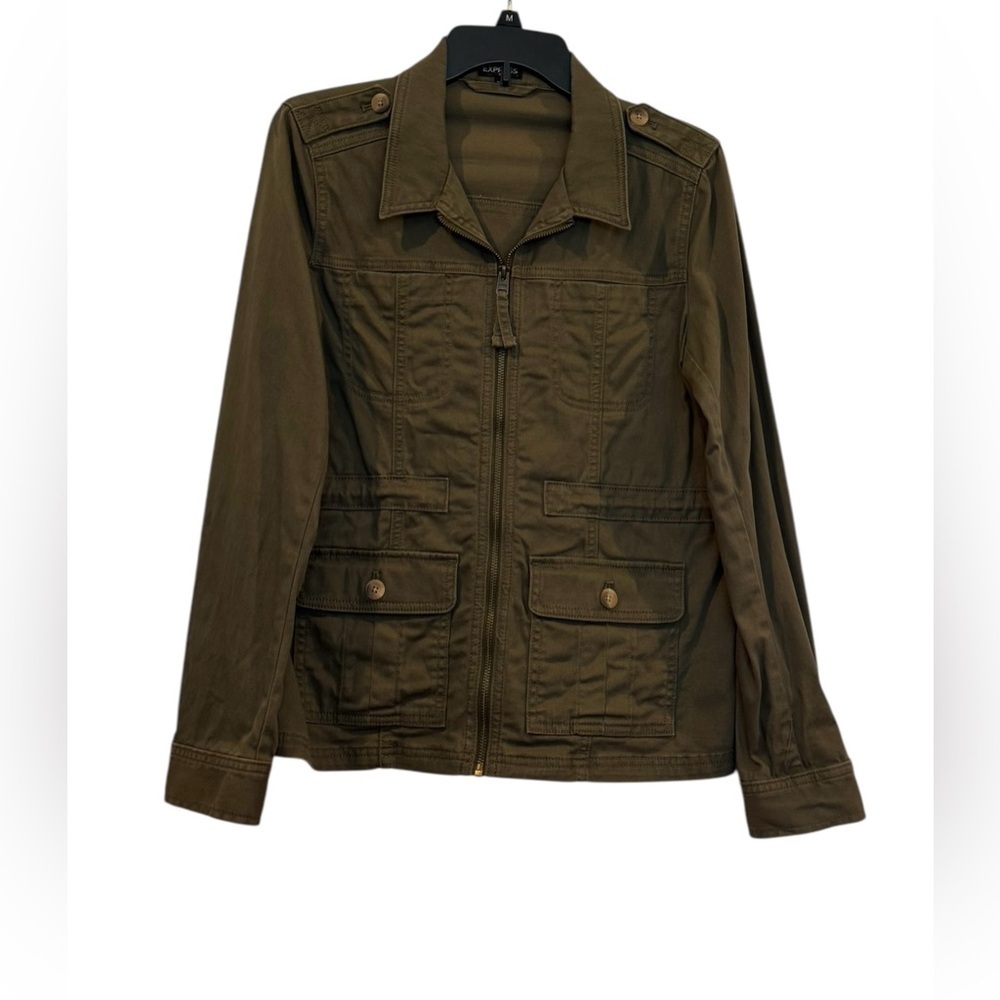 Women’s Express Green Full Zippered Utility Jacket: Size Small